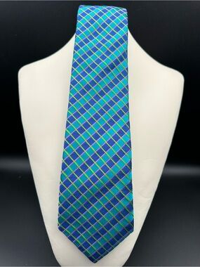 Ted Baker London Teal Jacquard Plaid Silk Tie– Electric Blue, Lime & Purple NWT